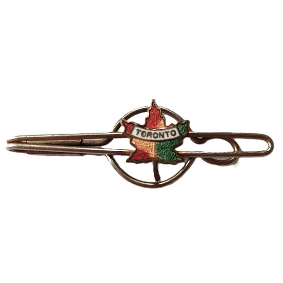 Vintage Toronto Souvenir Tie Bar Slide Clip Retro Canada Maple Leaf - Picture 1 of 9
